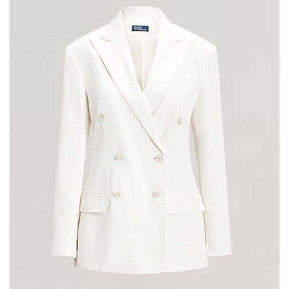 Polo Ralph Lauren Women Double Breasted Size 6 Satin Blazer Relaxed White $698 - Picture 3 of 8